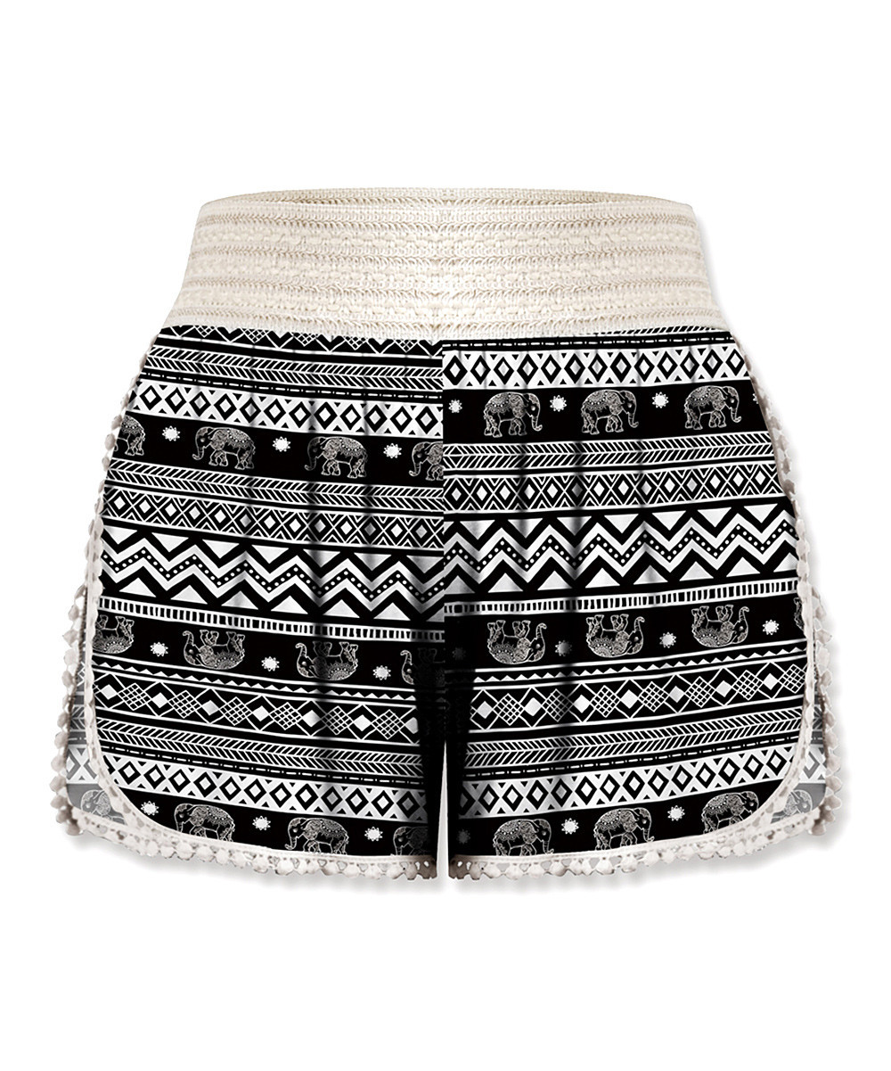 UDEAR Women's Casual Shorts Print - Black & White Elephant Shorts - Women & Plus | Zulily