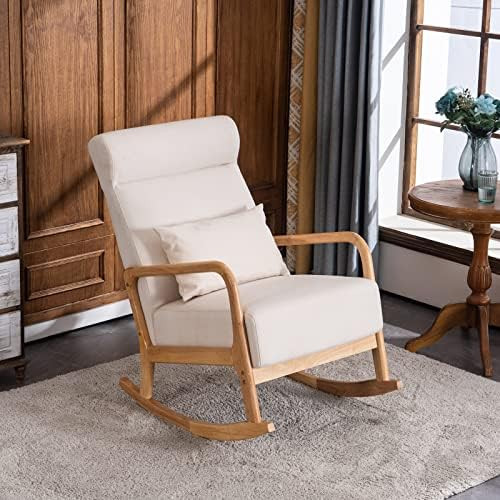VINGLI Rocking Chair Nursery, 25.2" High Backrest Mid-Century Rocking Chair with Wooden Armrest Upho | Amazon (US)