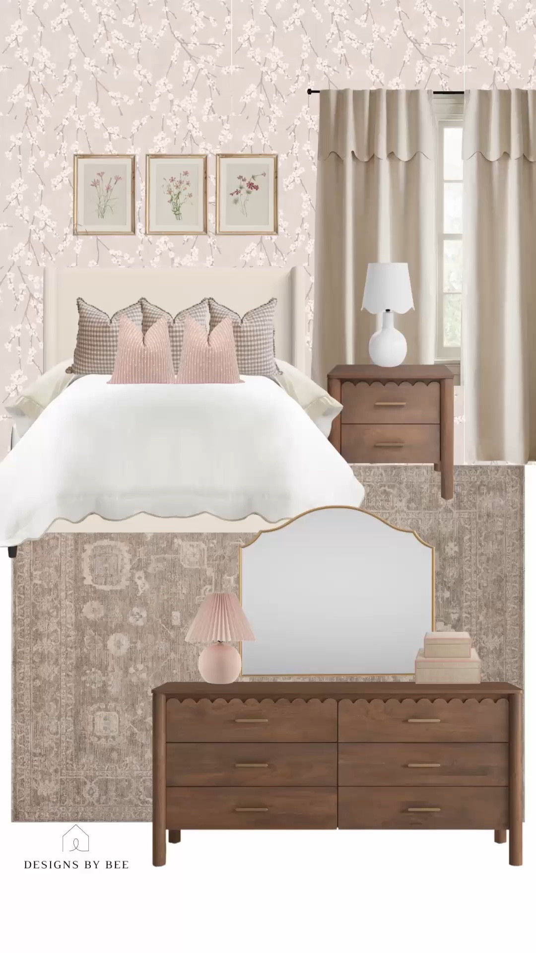 tween bedroom, teen bedroom, girls room decor, pink bedroom, bedroom design, neutral bedroom, timeless bedroom, cozy bedroom, kids bedroom ideas, modern traditional, floral wallpaper, wood dresser, scallop decor, classic style room, LTK home decor, upholstered bed, wood nightstand, scallop dresser, scallop mirror, floral wallpaper, pink table lamp, white lamp, neutral curtains, area rug, throw pillows, pink decor, wood furniture, girls bedding, bedroom furniture, wall art

#LTKHome #LTKStyleTip #LTKKids