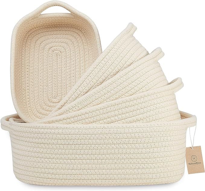 Amazon.com: NaturalCozy 5-Piece Rectangle Storage Basket Set- Natural Cotton Rope Woven Baskets f... | Amazon (US)