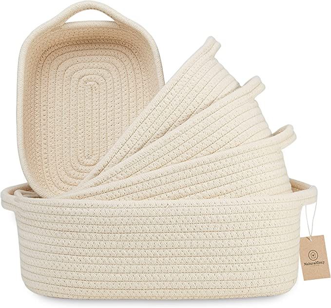 NaturalCozy 5-Piece Rectangle Storage Basket Set- Natural Cotton Rope Woven Baskets for Organizin... | Amazon (US)