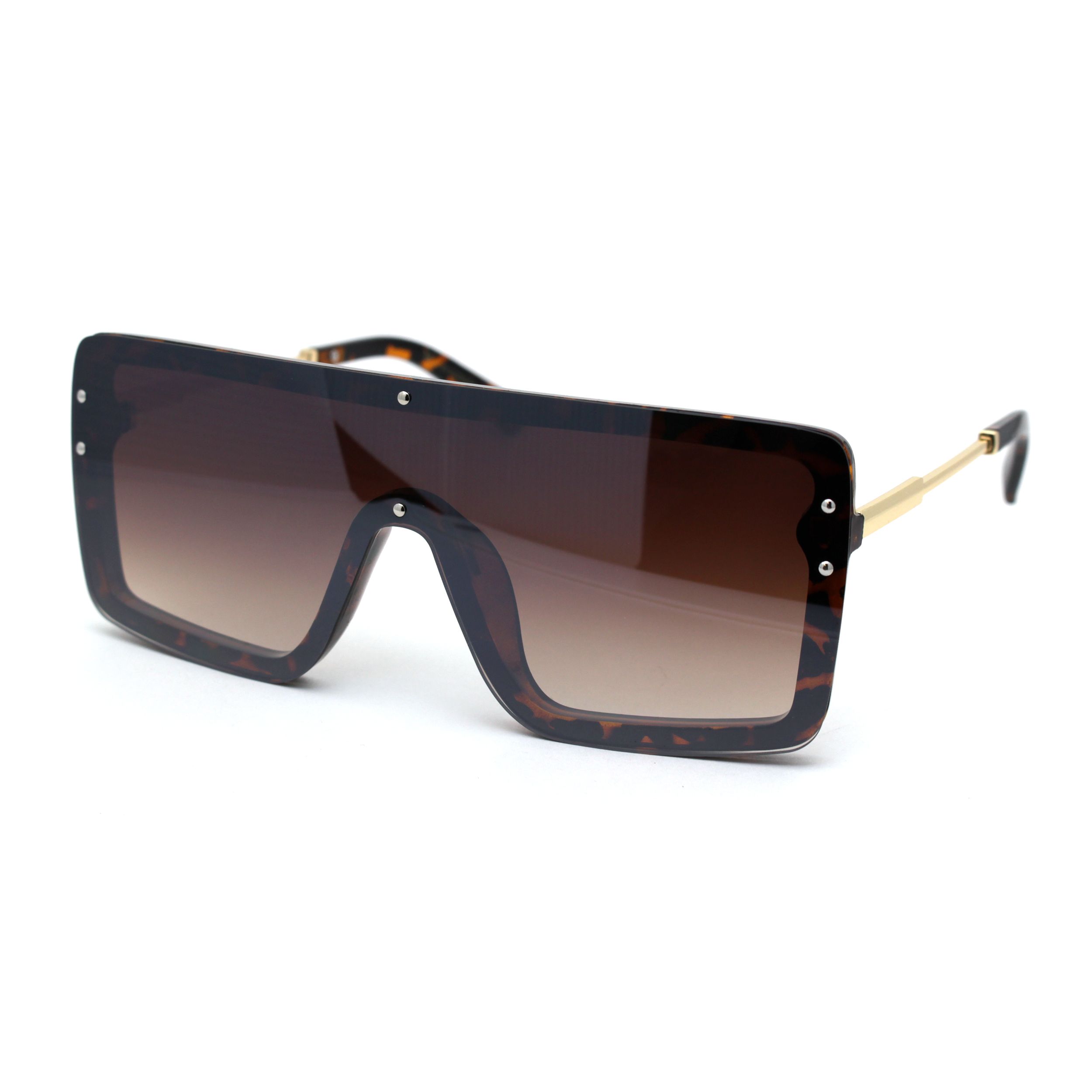 Womens Futuristic Oversize Rectangular Shield Robotic Sunglasses Tortoise Brown - Walmart.com | Walmart (US)