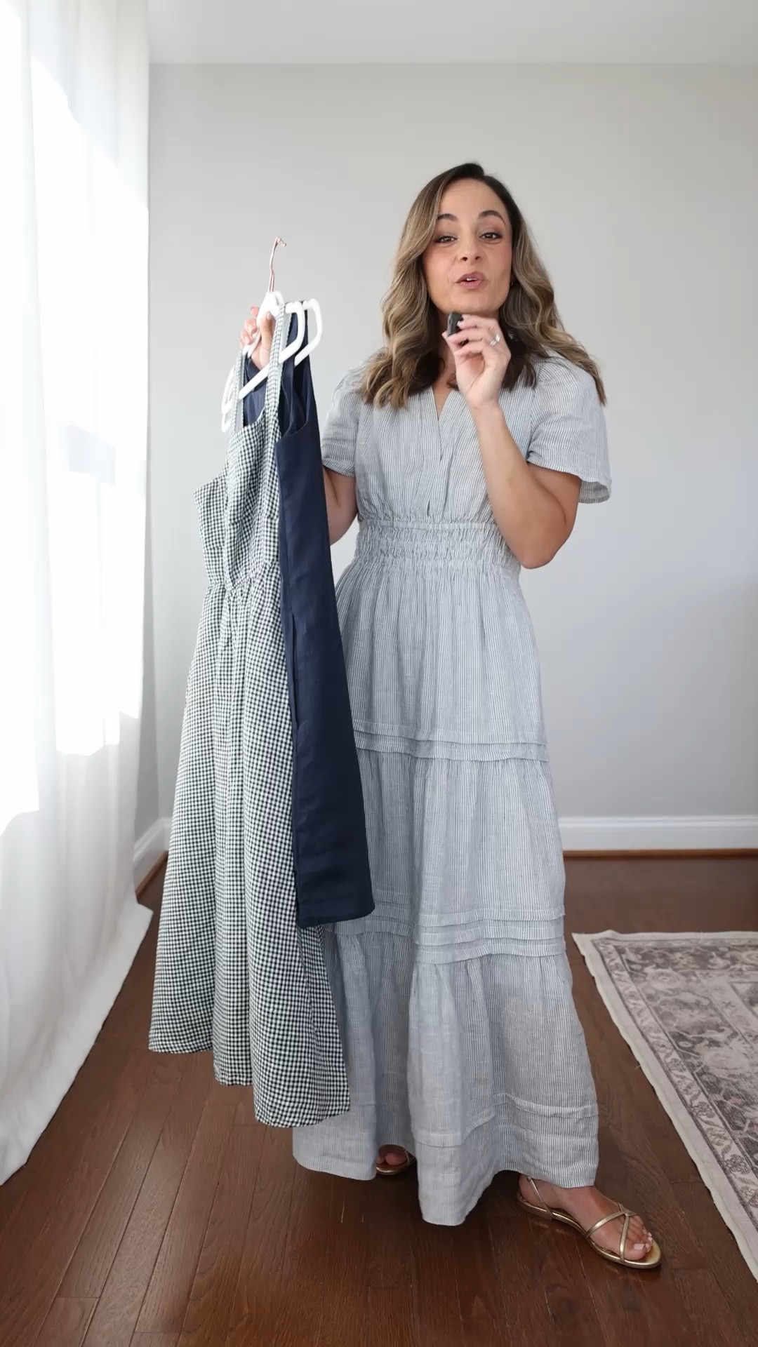 I’m so excited to see more and more petite options from @Quince  #quincepartner 

Here is a look at three petite linen dresses and how they fit me at 4’10” without any alterations! 

100% European Linen Tiered Maxi Dress: petite xs in blue pinstripe - a little large at my waist, size down if between sizes 
100% European Linen Tank Mini Dress: petite xs in deep navy 
100% European Linen Fit & Flare Midi Dress: petite xs in classic mini gingham