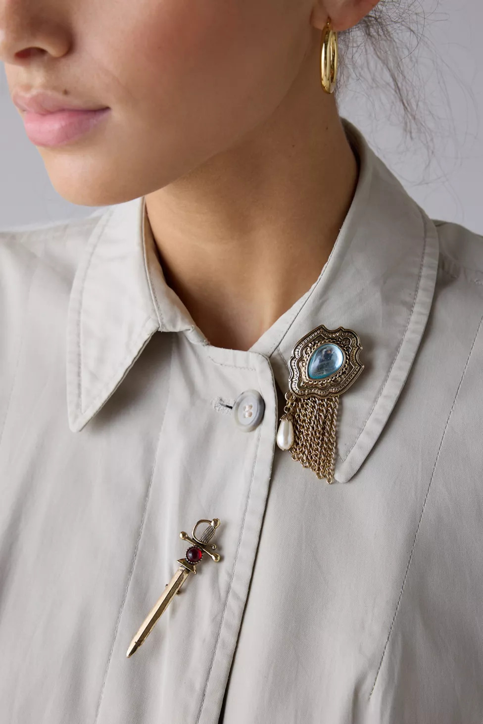 Pearl Charm Antiqued Fringe Pin | Urban Outfitters (US and RoW)
