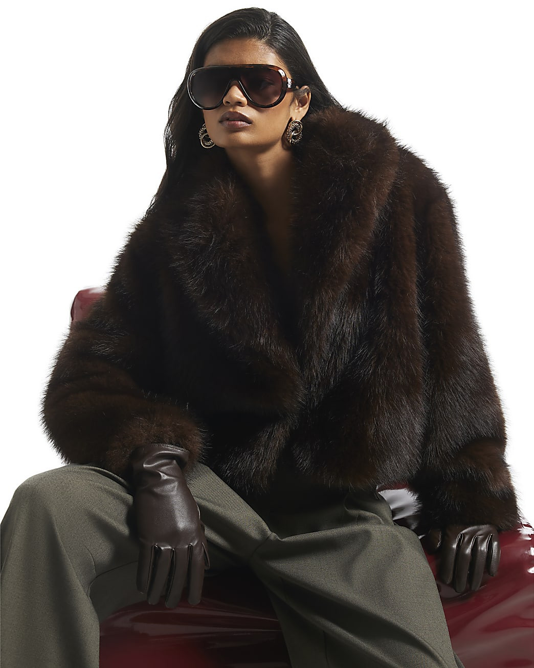 Brown Faux Fur Short Jacket | River Island UK & IE