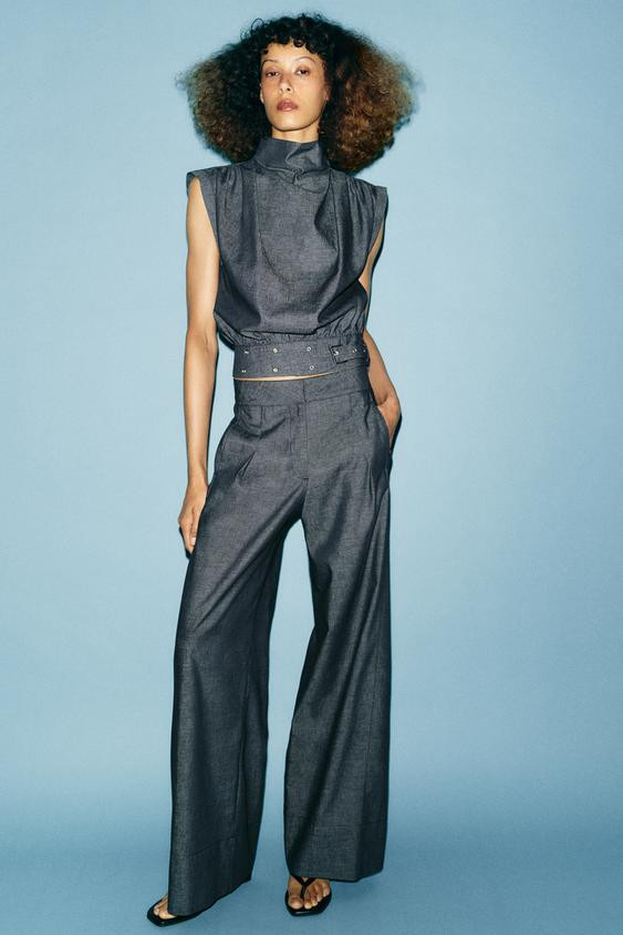 LINEN BUCKLE STUD TOP | Zara US