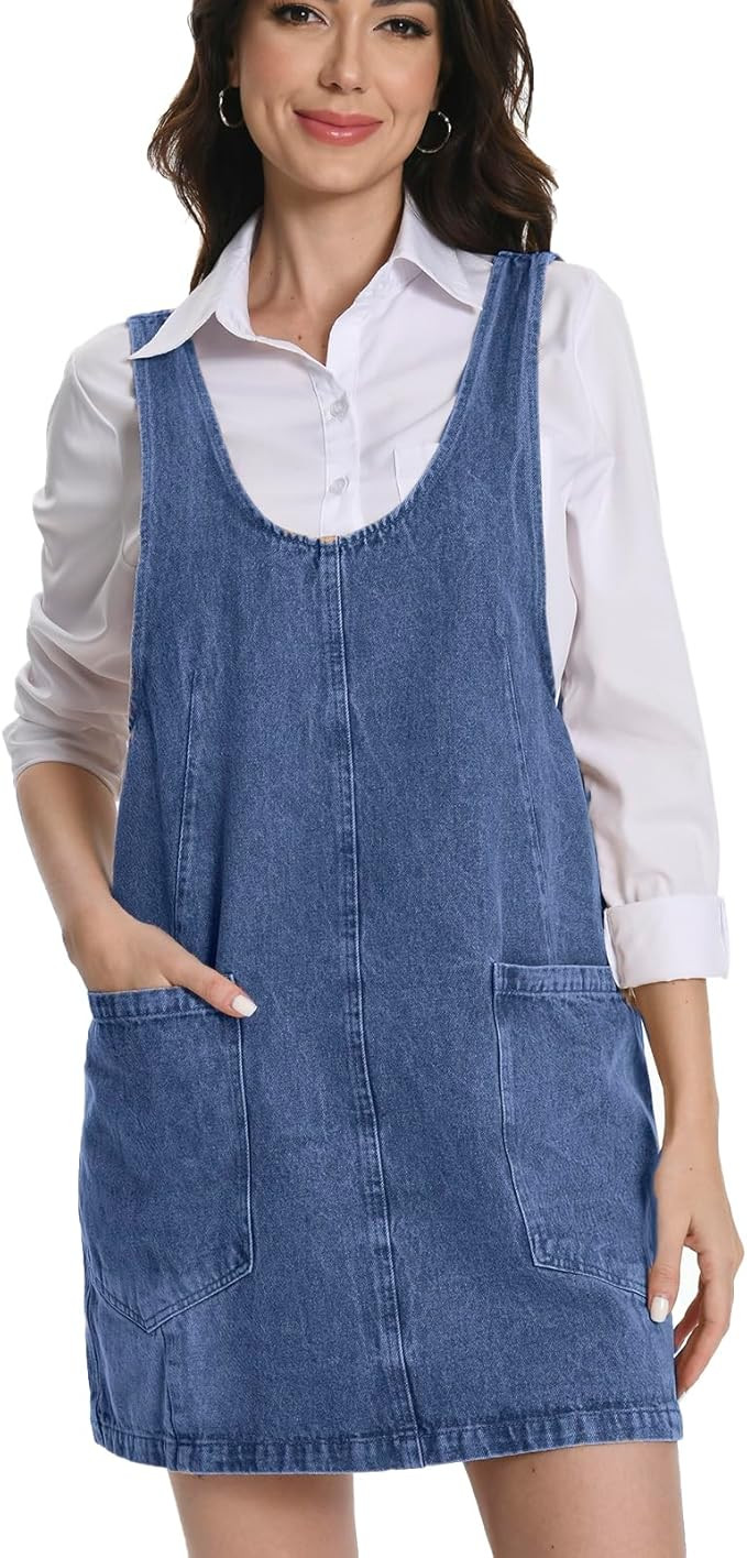 Mars Guard Denim Skirtall Dress for Women Jean High Roller Overalls Fashion Casual Sleeveless Min... | Amazon (US)