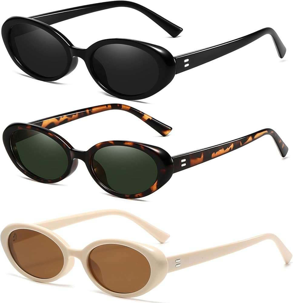 Retro Oval Sunglasses for Women Men Fashion Small Oval Sunglasses 90s Vintage Shades | Amazon (US)