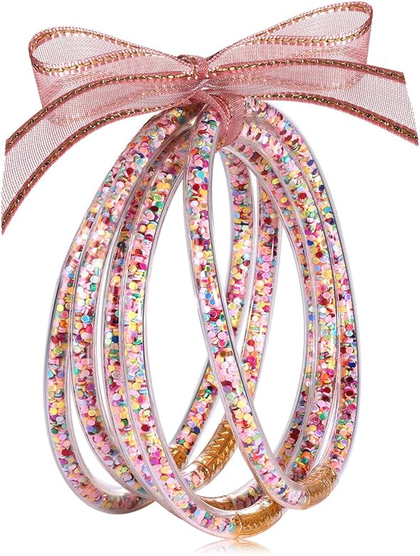 FAERLIIRY Mardi Gras Bracelets Glitter Jelly Bangles Glitter Filled Jelly Silicone Bracelets for ... | Amazon (US)