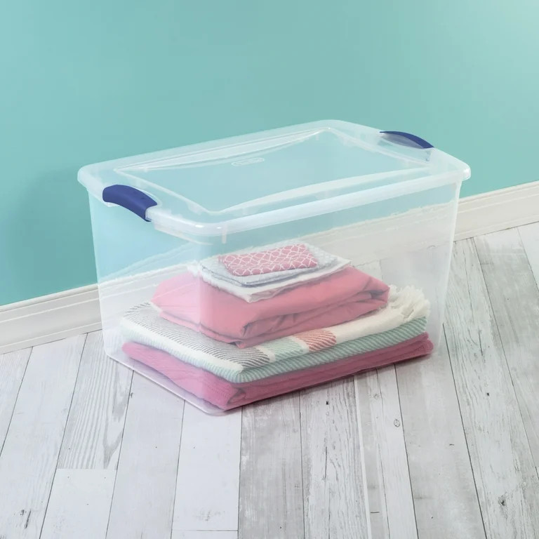 Sterilite 66 Qt. Clear Plastic Latch Box, Blue Latches with Clear Lid | Walmart (US)
