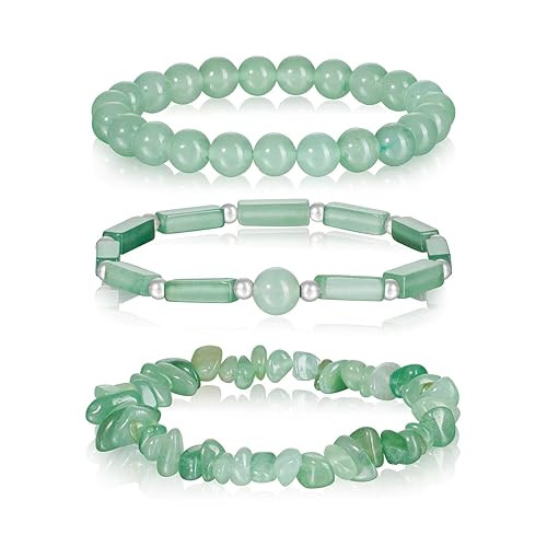 3Pcs Jade Bracelet for Women 8mm Green Aventurine Green Jade Beaded Bracelet Stretch Bracelet Set... | Amazon (US)