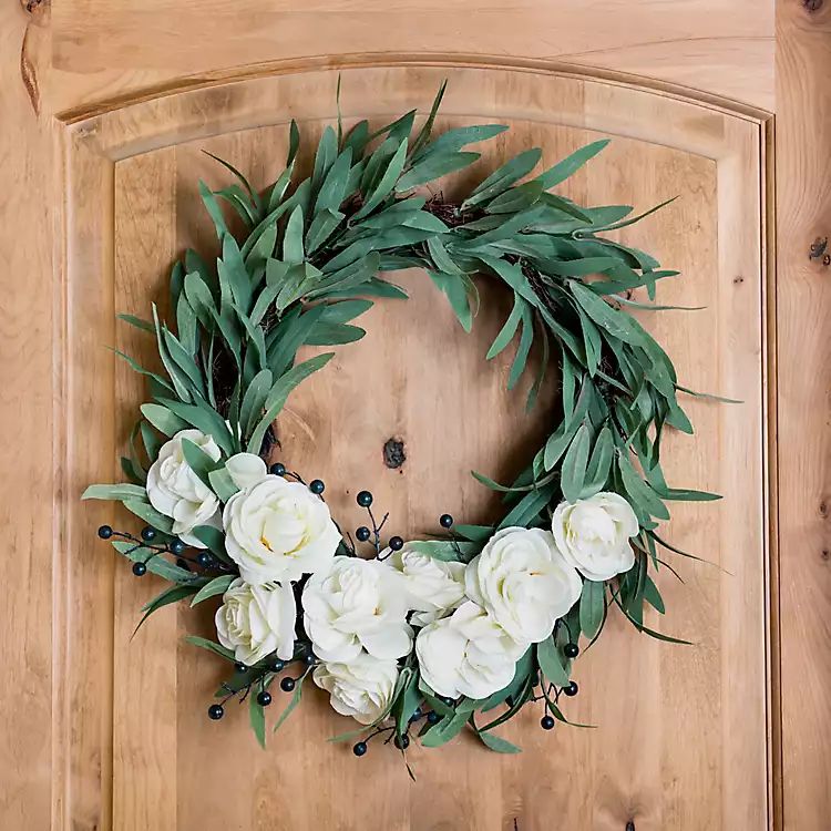 New!White Rose and Blueberry Eucalyptus Wreath | Kirkland's Home