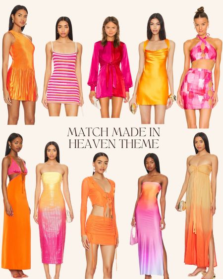 Outfit ideas for different bachelorette themes!

These dresses would be cute for a sunset theme, match made in heaven, glitz and glam, glitter theme, tequila sunrise theme and more! 