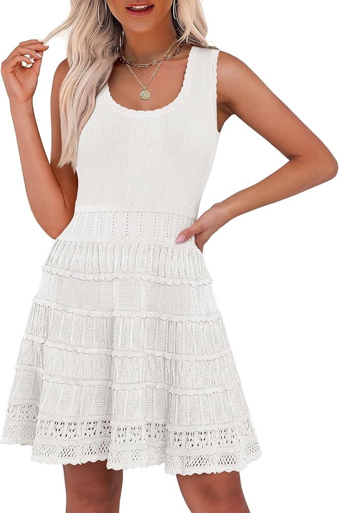 ANRABESS Womens Sundress Beach Vacation Mini Tank Dresses Summer Casual Crochet Knit Scoop Neck S... | Amazon (US)