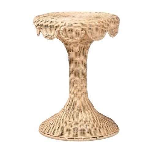 Bali & pari Natala Rattan End Table - Handwoven Wicker Tulip Accent Table, Scalloped Edge Side Table for Living Room | Amazon (US)