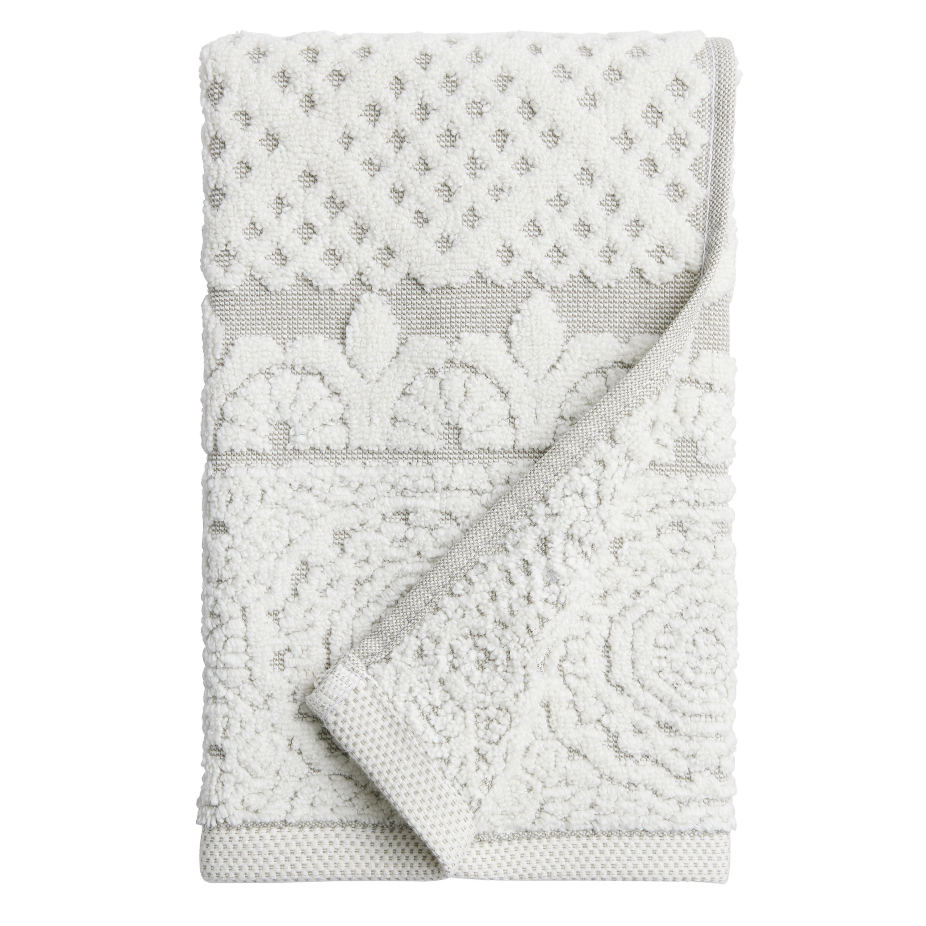 Lacey Ivory And Gray Sculpted Lattice Hand Towel | World Market
