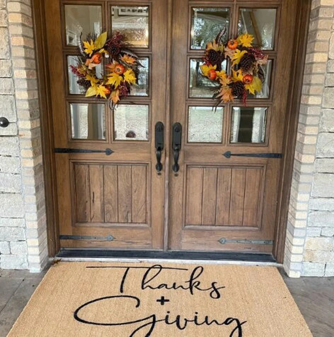 Thanksgiving Doormat, Thanksgiving Rug Decor, Thankful Flocked Coir Outdoor Welcome Door Mat, Hol... | Etsy (US)