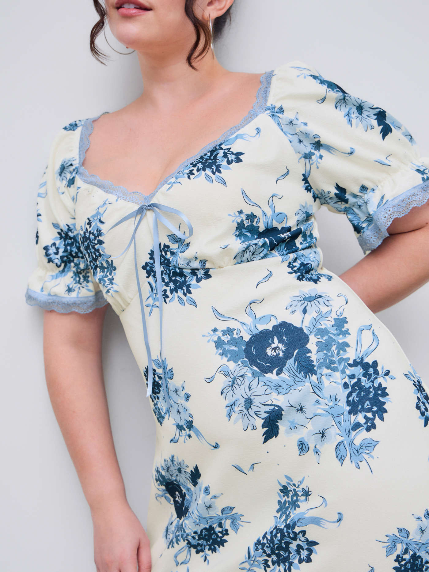 Square Neck Strawberry Graphic Contrasting Lace Trim Midi Dress Curve & Plus | Cider