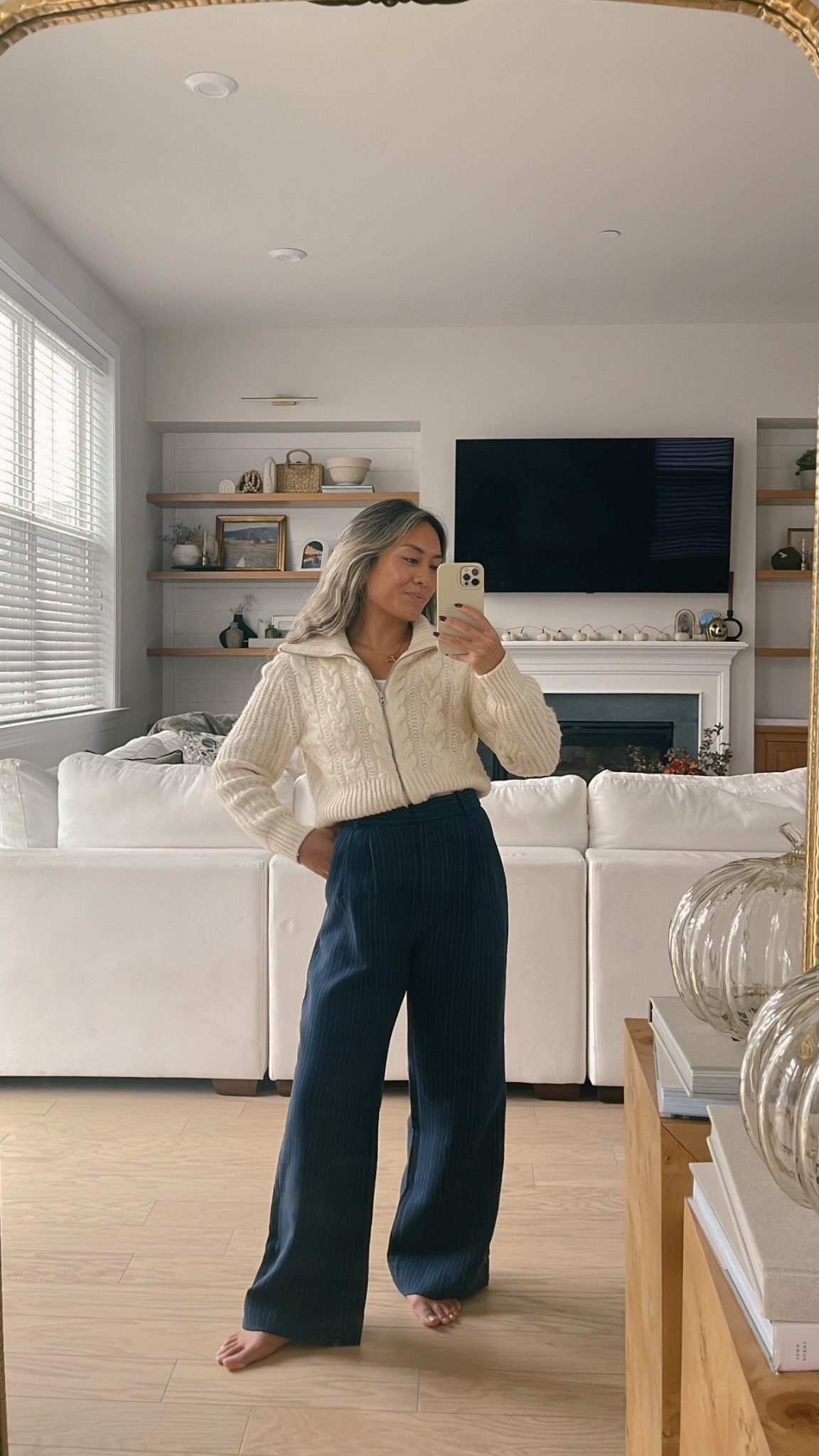 Save for days where you want to dress up but can’t compromise on comfy

Wearing the short length in the trousers. Tagging similar pinstriped pairs as well!

Zip cardigan from Target last year. Tagging similar full-zip styles!

#LTKPetite #LTKStyleTip