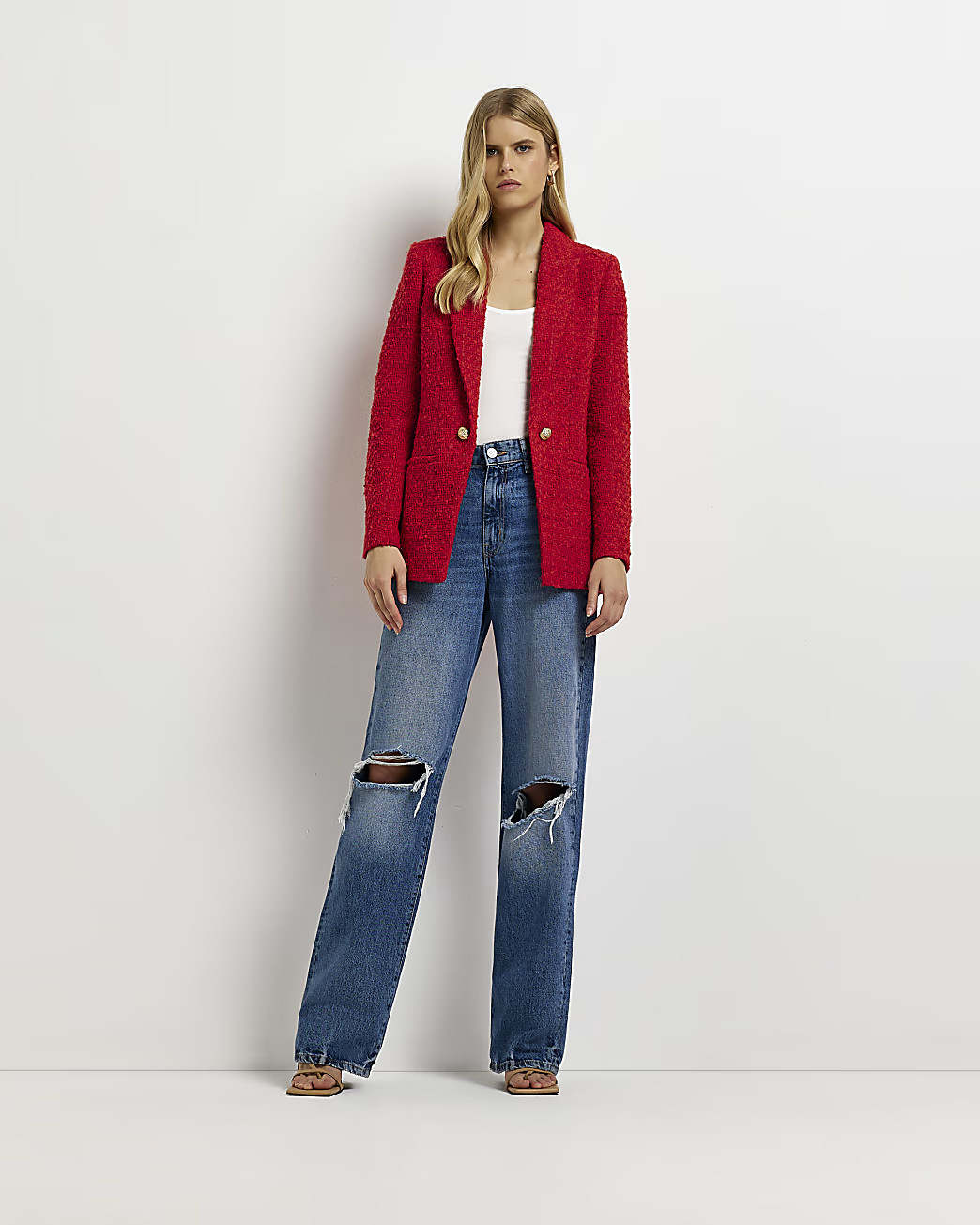 River Island Womens Red boucle blazer | River Island (US)