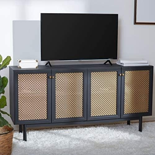 Safavieh Home Collection Piran Black and Gold 4-Door 2-Shelf Media (65-inch Flat Screen) TV Stand | Amazon (US)