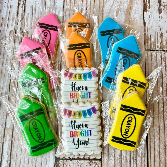 Back to School Theme Decorated Sugar Cookies Crayon Cookies Teacher Hostess Gift Cookie Care Pack... | Etsy (US)