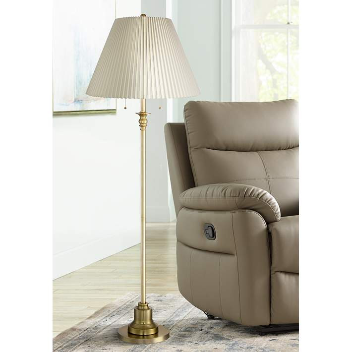 360 Lighting Spenser Pleated Shade Brushed Brass Traditional Floor Lamp | Lamps Plus