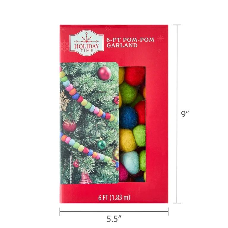 Pom-Pom Christmas Garland, Multicolor, 6', by Holiday Time - Walmart.com | Walmart (US)