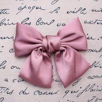 Large Satin Rose Pink Hair Bow, Pink Hair Bow, Large Pink Hair Bow, Barrette Hair Clip, Grey Barrett | Etsy (US)