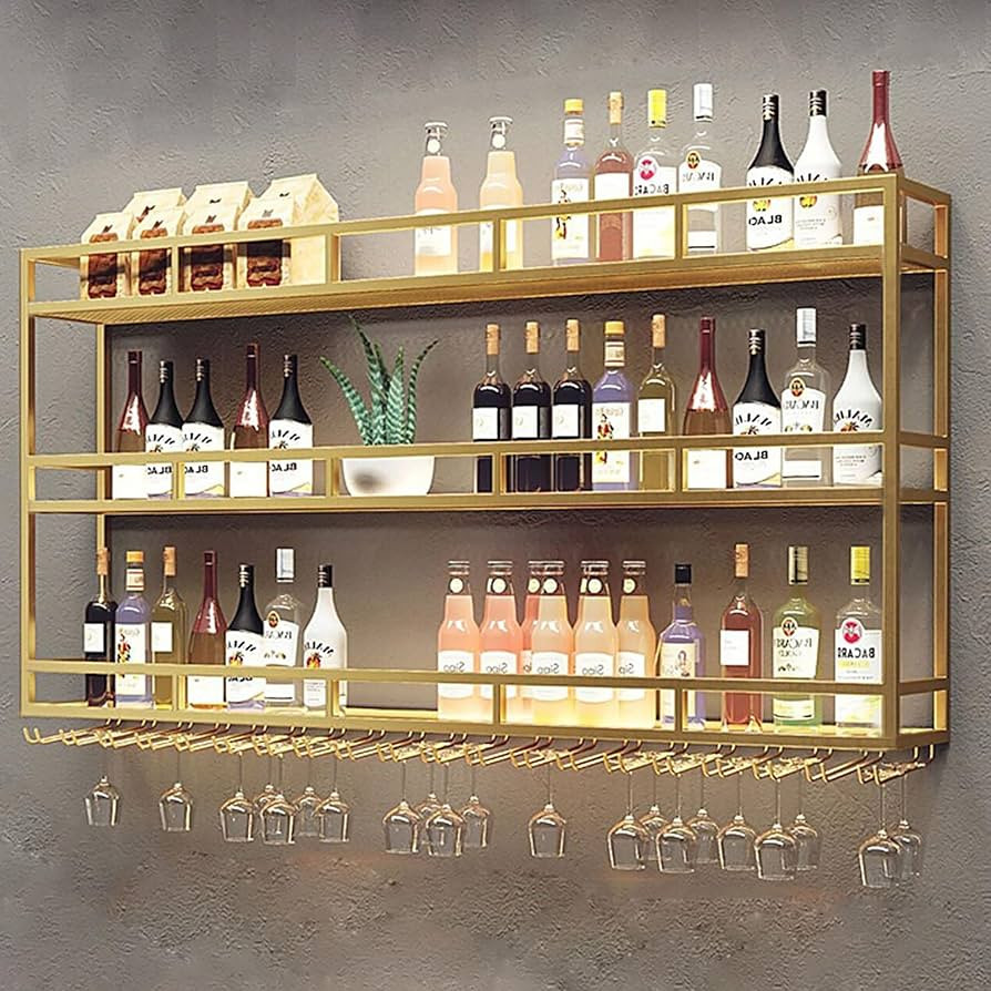 Large 39in Wine Rack with LED Lights Wall Mounted Bottle Glass Holder, 3-Tiers Liquor Floating Sh... | Amazon (US)