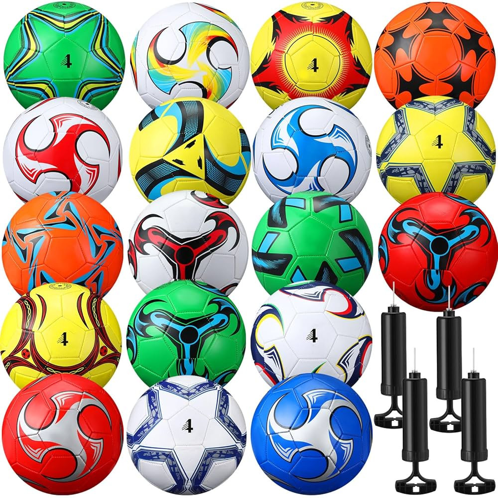 18 Pcs Soccer Balls Football with 4 Pumps Sports Soccer Balls Official Size Soccer Indoor Outdoor... | Amazon (US)