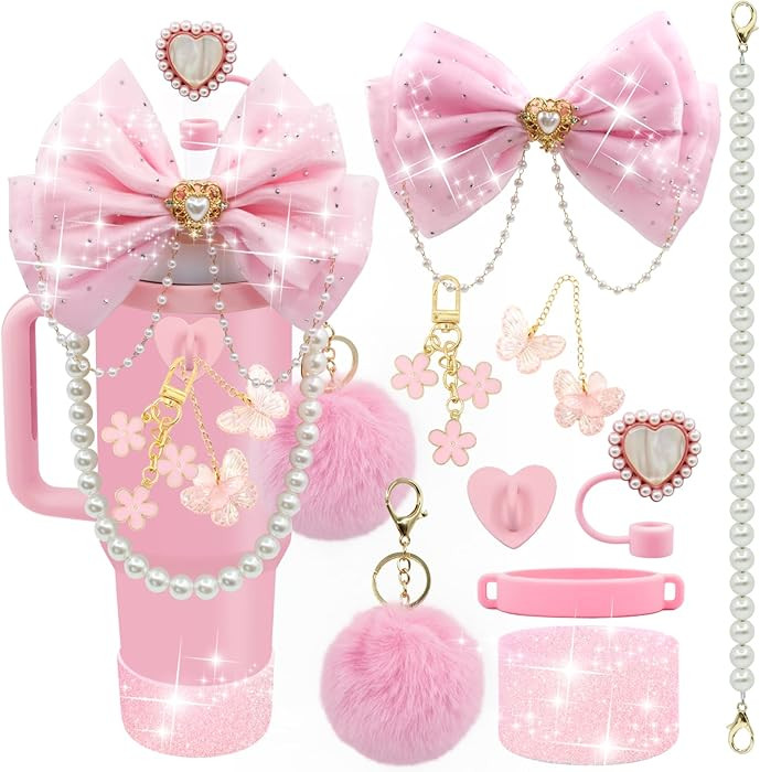 LBU Bling Stanley Cup Accessories for 40/30/20 oz Tumbler with Handle Including Glitter Bow Straw... | Amazon (US)