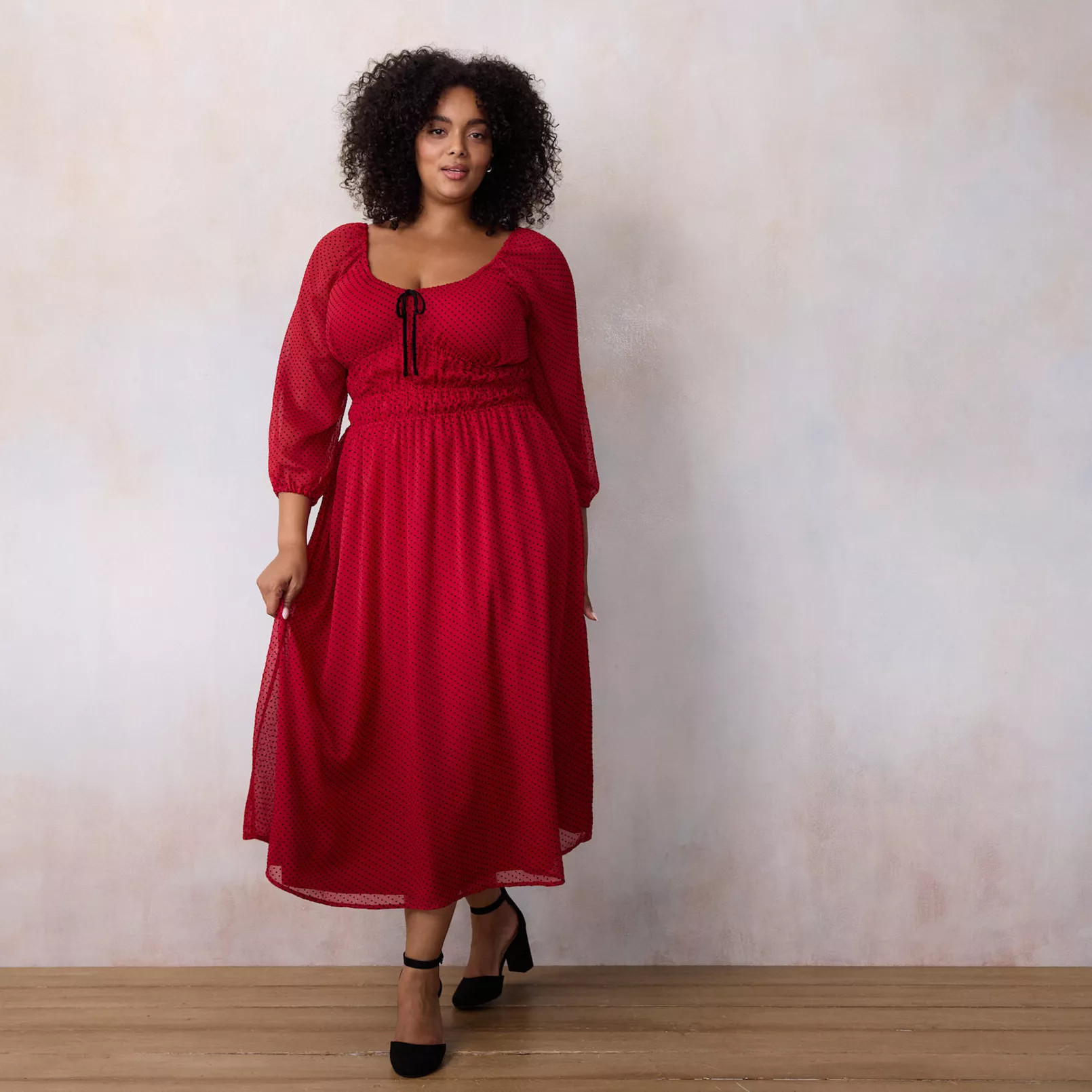 Plus Size LC Lauren Conrad Shirred Bodice Midi Dress | Kohl's