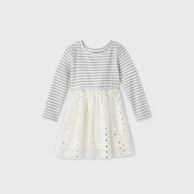 Toddler Girls' Sparkle Tulle Long Sleeve Dress - Cat & Jack™ Cream | Target