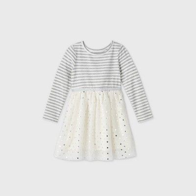 Toddler Girls' Sparkle Tulle Long Sleeve Dress - Cat & Jack™ Cream | Target
