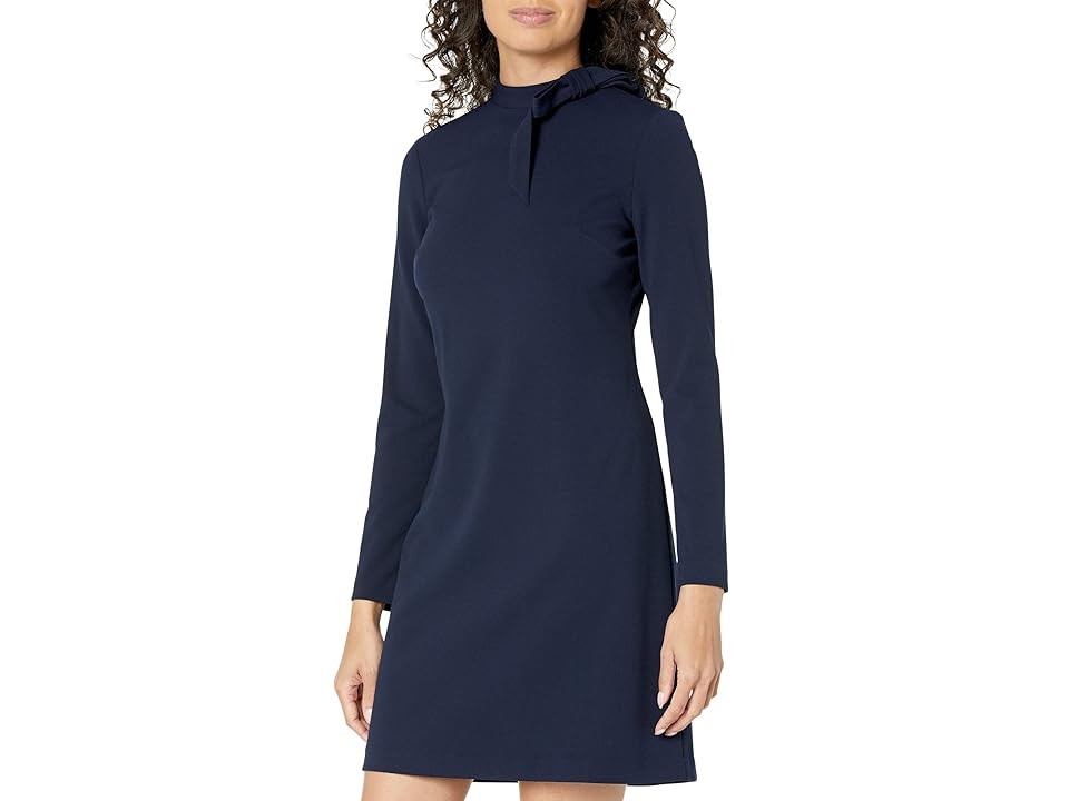 Calvin Klein Scuba Crepe Tie-Neck Shift Dress (Indigo) Women's Dress | Zappos