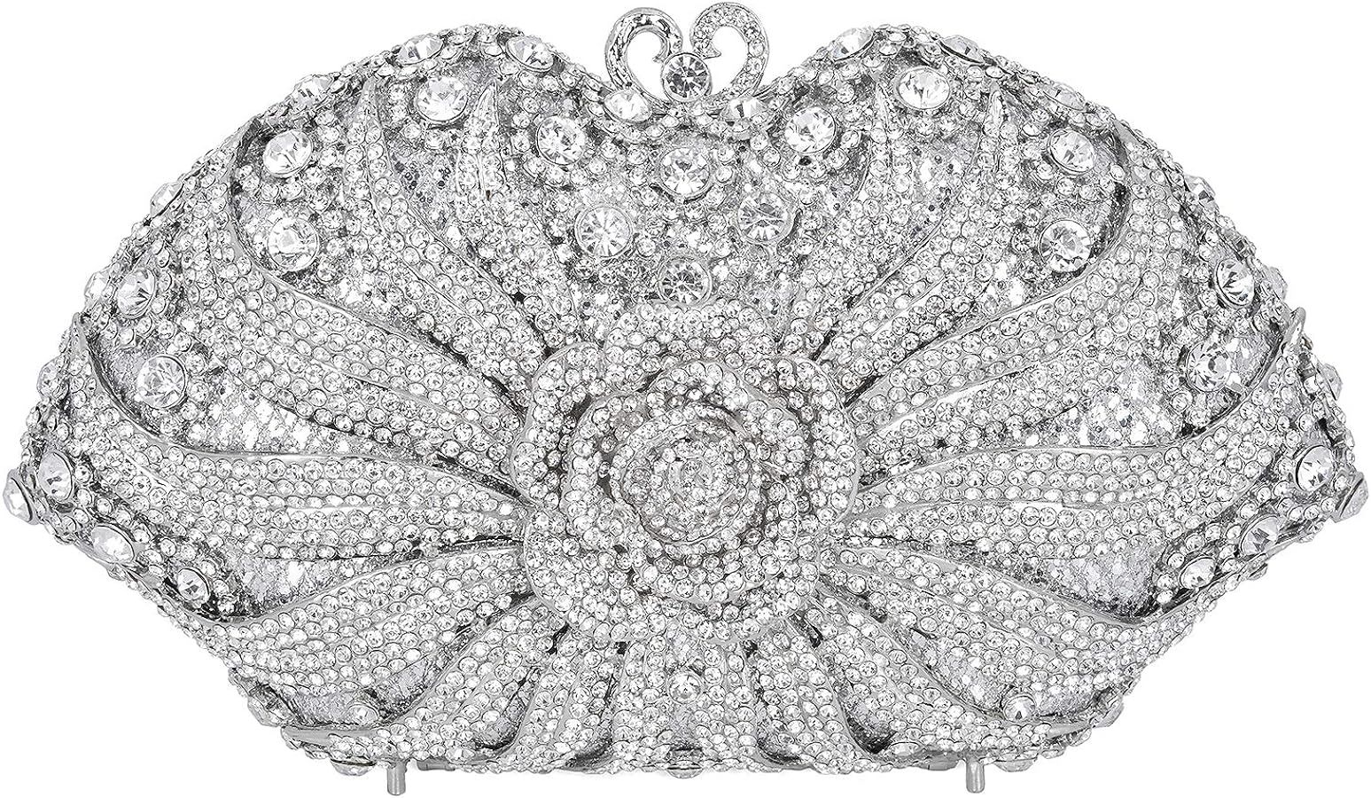 Formal 3D Flower Rhinestone Crystal Clutch Evening Wedding Bag For Women | Amazon (US)