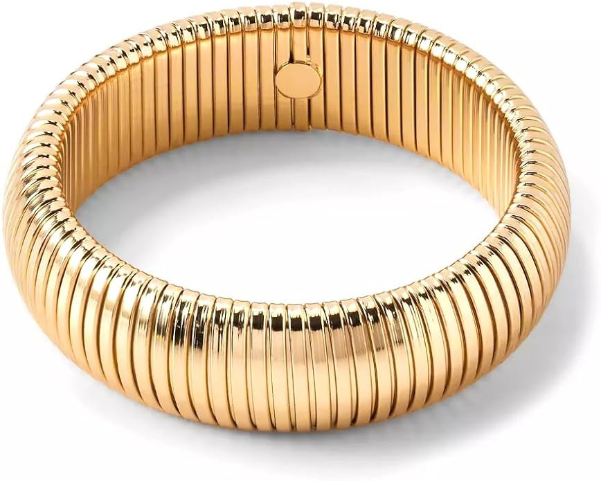 CONRAN KREMIX Gold Chunky Bangle Stretch Bracelets For Women 14K Real Gold Filled Stainless Steel... | Amazon (US)