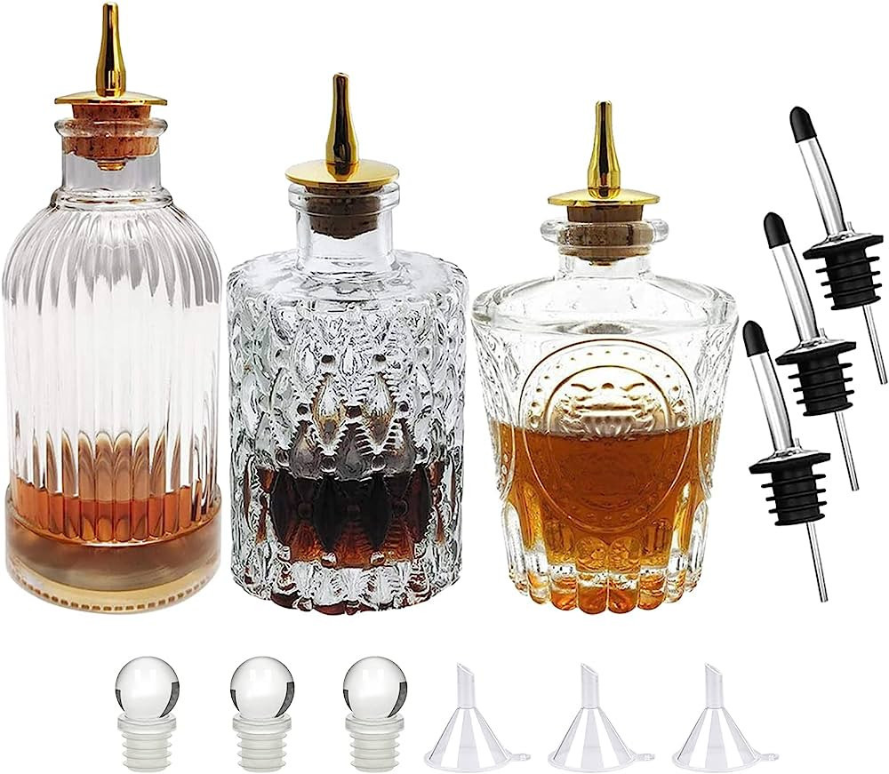LINALL Bitters Bottle Set - Syrup Bottles with Stainless Steel Pourers, Glass Vintage Bottle, | Amazon (US)