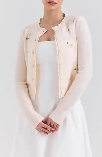 Anjou Floral Embroidered Ruffle Wool Cardigan | Nordstrom