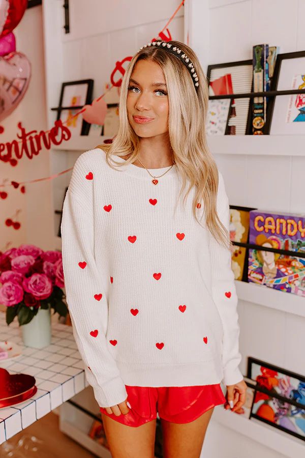 Candy Heart Conversations Embroidered Sweater in Ivory | Impressions Online Boutique