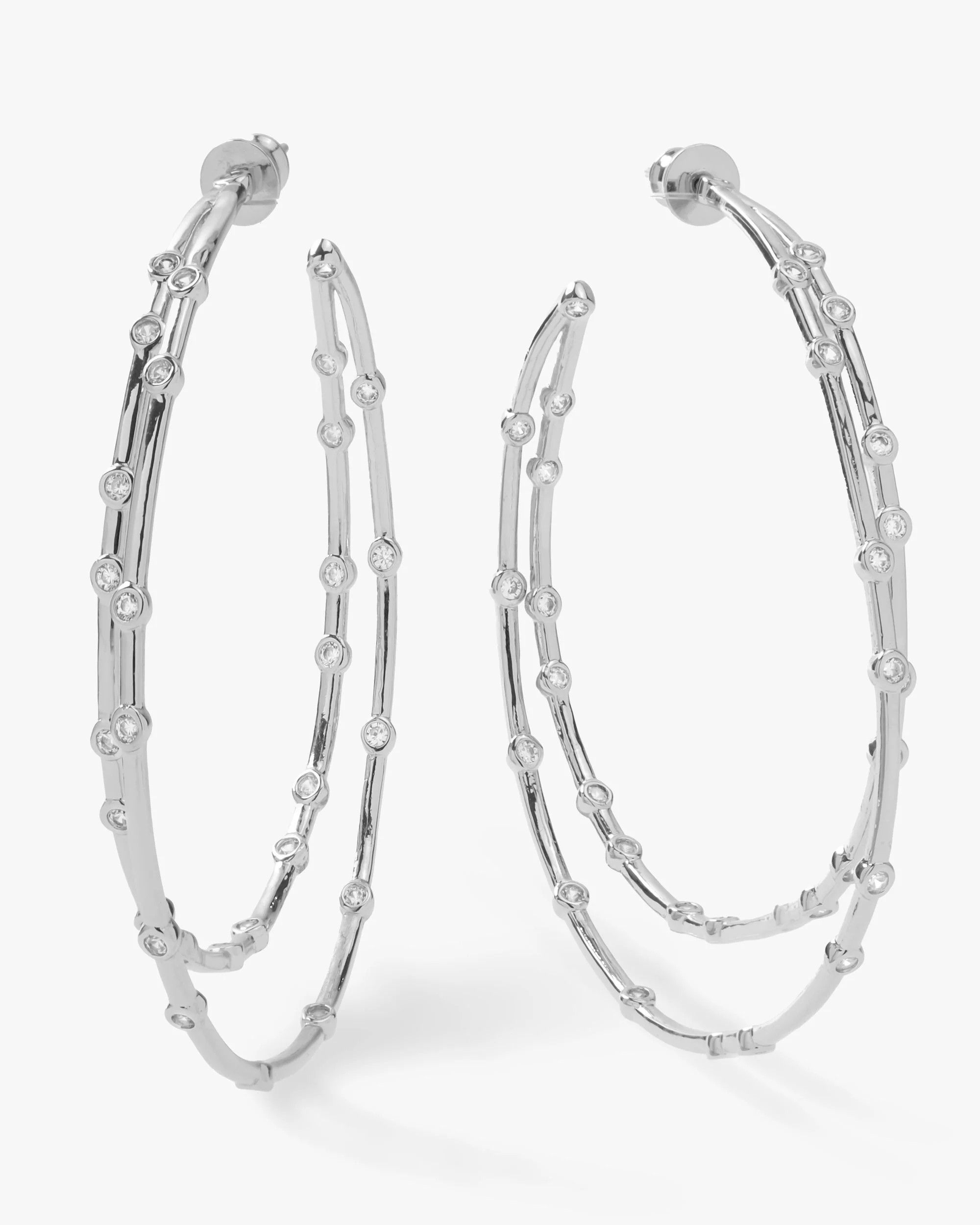 Big Ass Doubled Hoops 2.5"" - Silver|White Diamondettes | Melinda Maria Jewelry