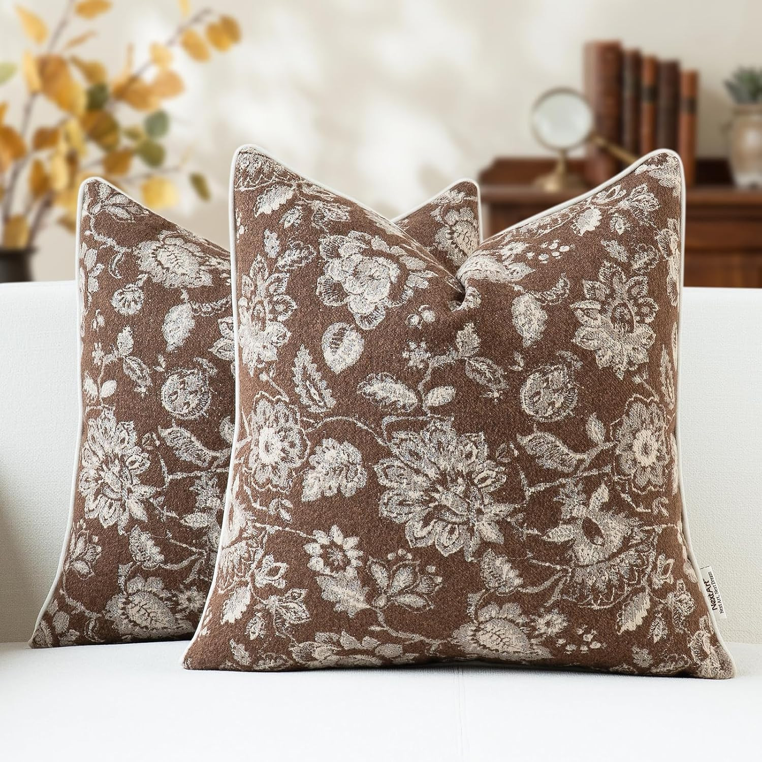 NextArt Floral Jacquard Vintage Decorative Pillow Covers, Taupe, 18x18 2PCS | Amazon (US)