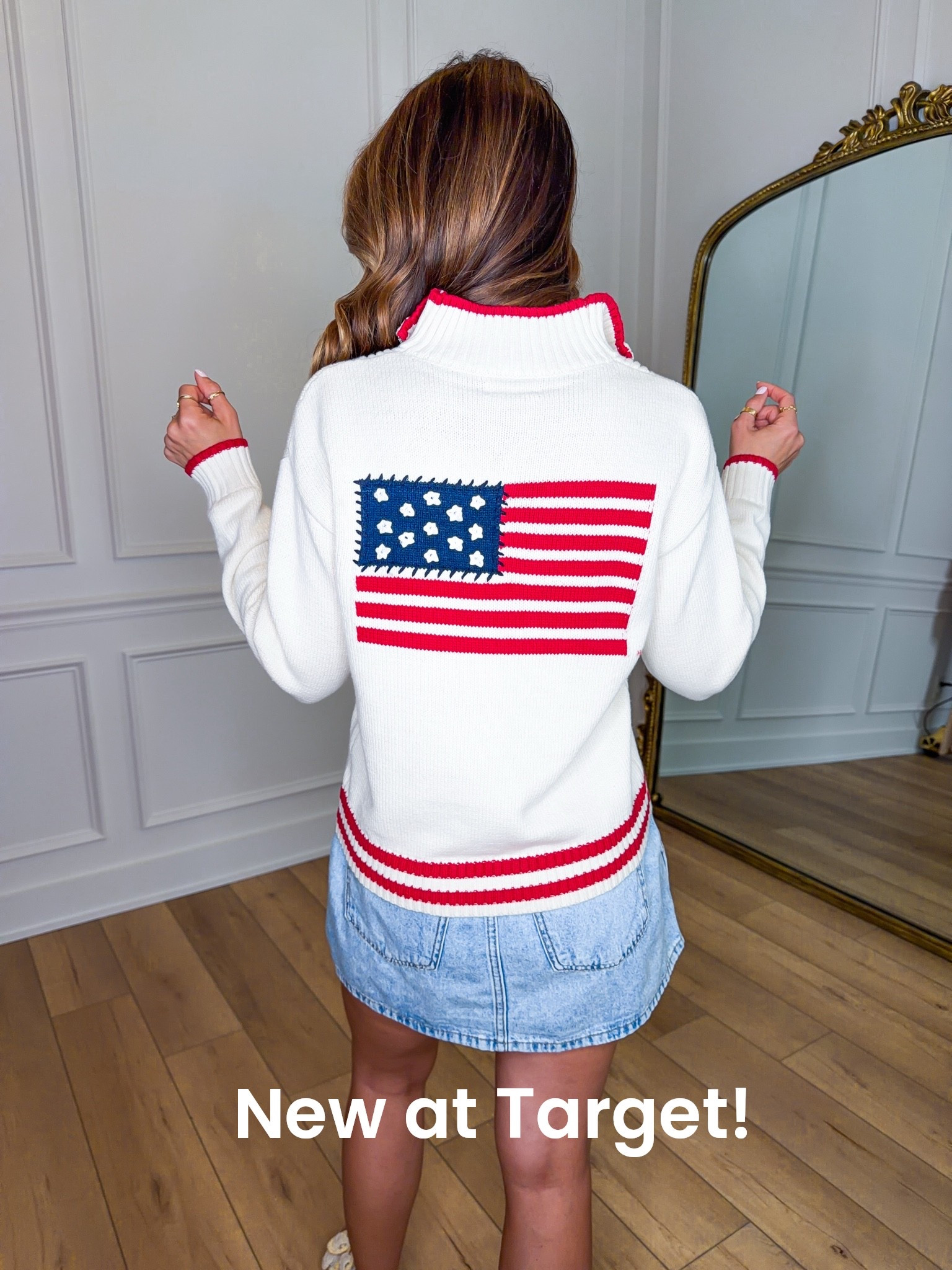 New at Target! American flag sweater in XS. Denim skirt in XS. Americana outfit. Coastal outfit. Boating outfit. Fourth of July outfit. Labor Day outfit. Summer outfit. Summer style. Beach outfit. BBQ outfkt.

#LTKootd #LTKSeasonal #LTKTravel
