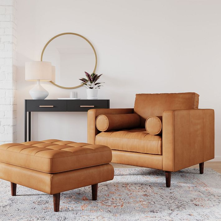 Dennes Leather Chair & Ottoman Set | West Elm (US)