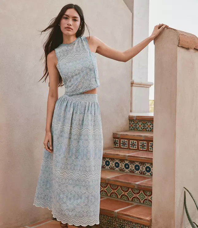 Floral Embroidered Scalloped Maxi Skirt | Loft | LOFT