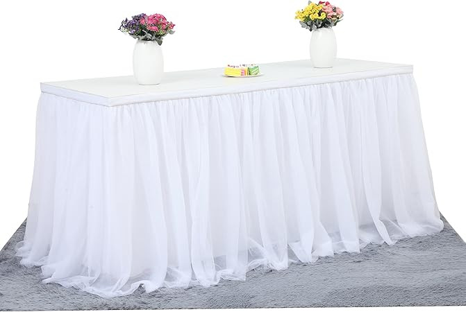6ft White Tulle Table Skirt for Rectangle or Round Table Tutu Table Skirt Ruffle Table Cloth for ... | Amazon (US)