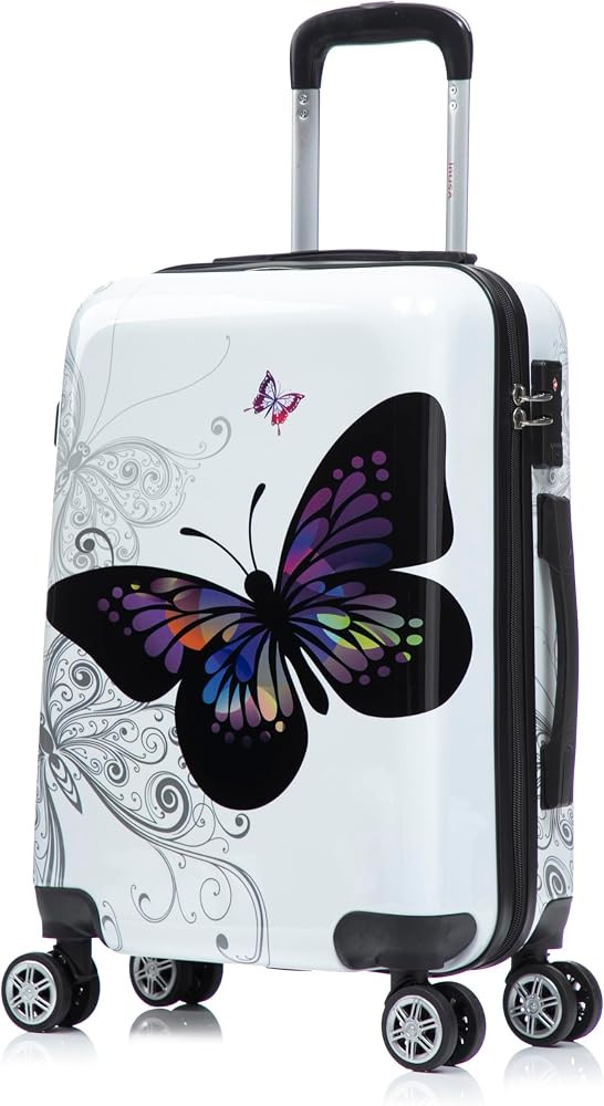 InUSA Butterfly Print Luggage with Spinner Wheels | Durable Lightweight Hardside Suitcase | Trave... | Amazon (US)