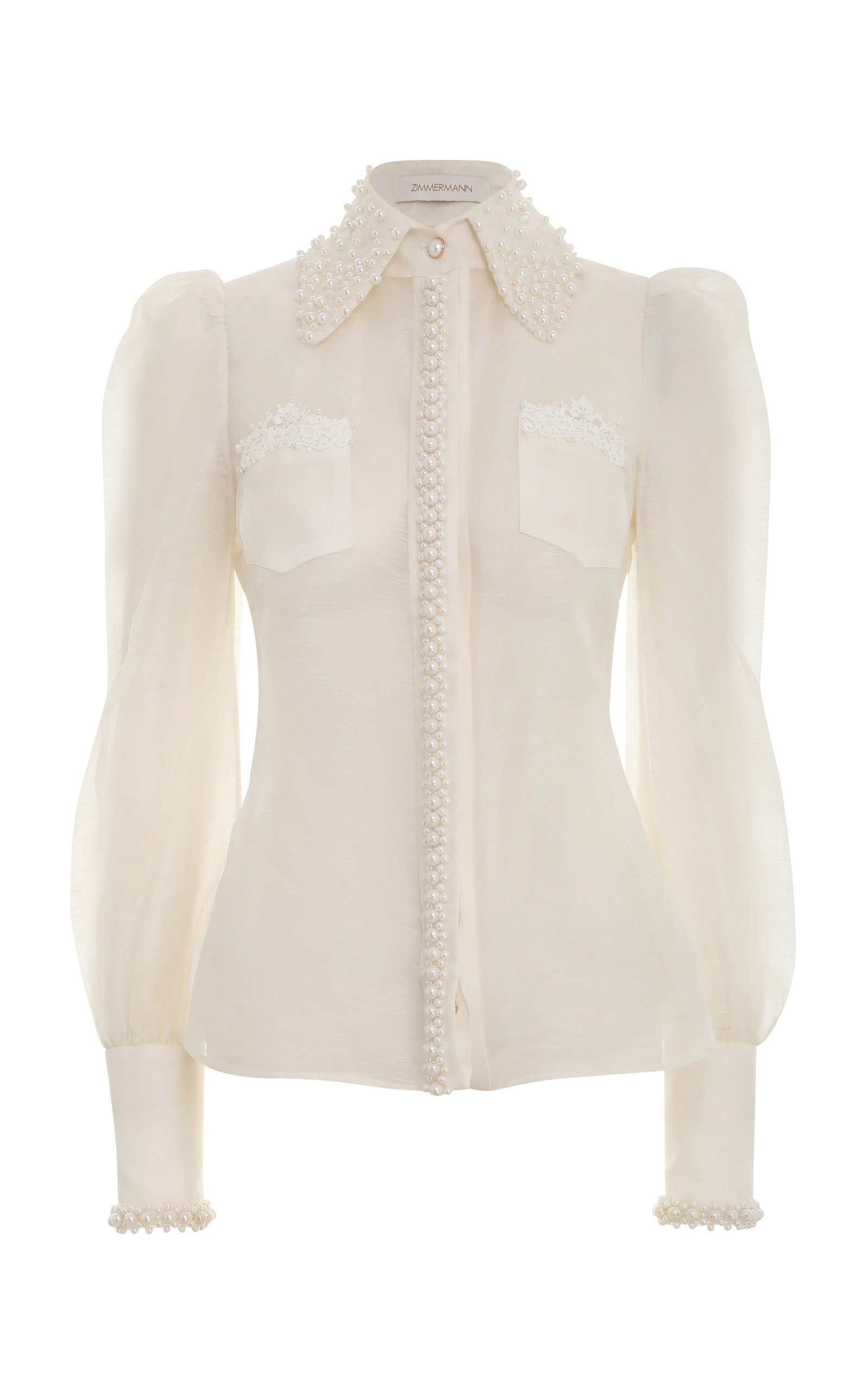 High Tide Pearl-Embroidered Linen-Silk Shirt | Moda Operandi (Global)