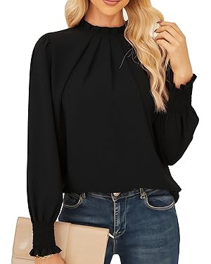 GRACE KARIN Women Dressy Long Sleeve Blouse,2025 Fall Business Casual Tops,Pleated Mock Neck Shir... | Amazon (US)